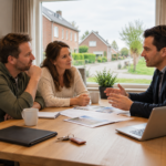 Verzekeringsadviseur bespreekt met twee ondernemers aan tafel de verzekeringsvoorwaarden en brandpreventie voor hun bedrijf.