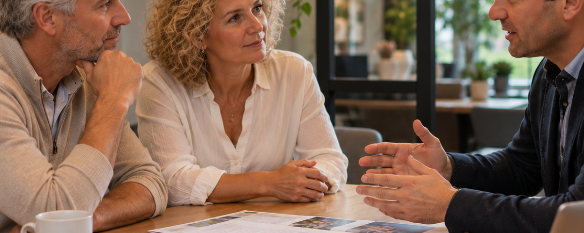 Verzekeringsadviseur bespreekt met twee ondernemers de waarde van hun bedrijfsinventaris, inventarisverzekeringen en het voorkomen van onderverzekering.